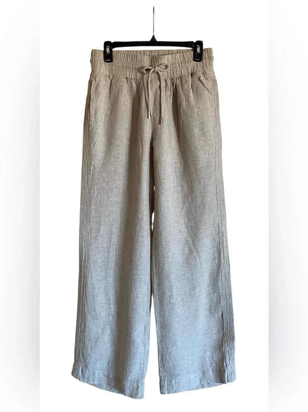 Quince Neutral Wide-Leg Linen-Blend Pants in Beige